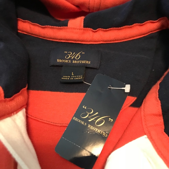 Brook Brothers 345 Rugby Polo Shirt Longsleeve with Hood Size L - Picture 3 of 5